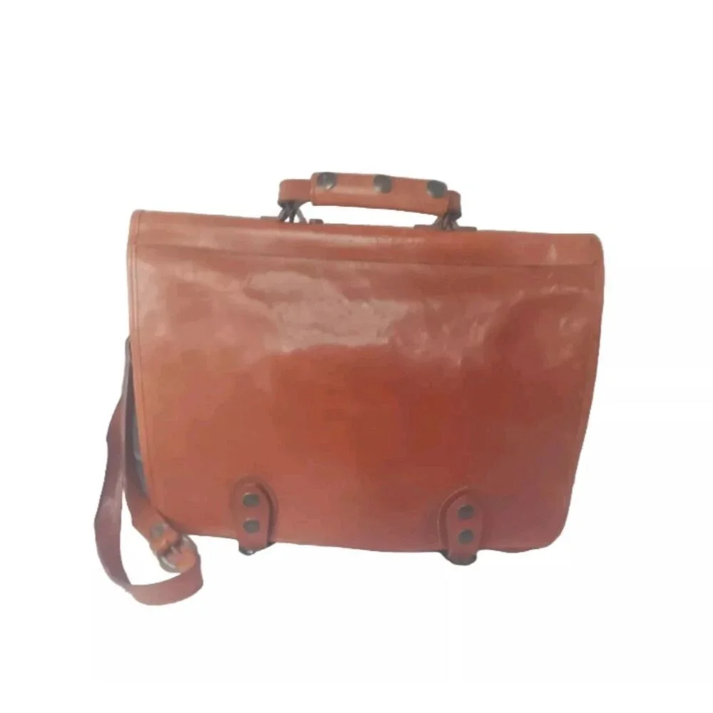 Vintage Handcrafted Leather Messenger Bag Cognac Brown ~Patina Present